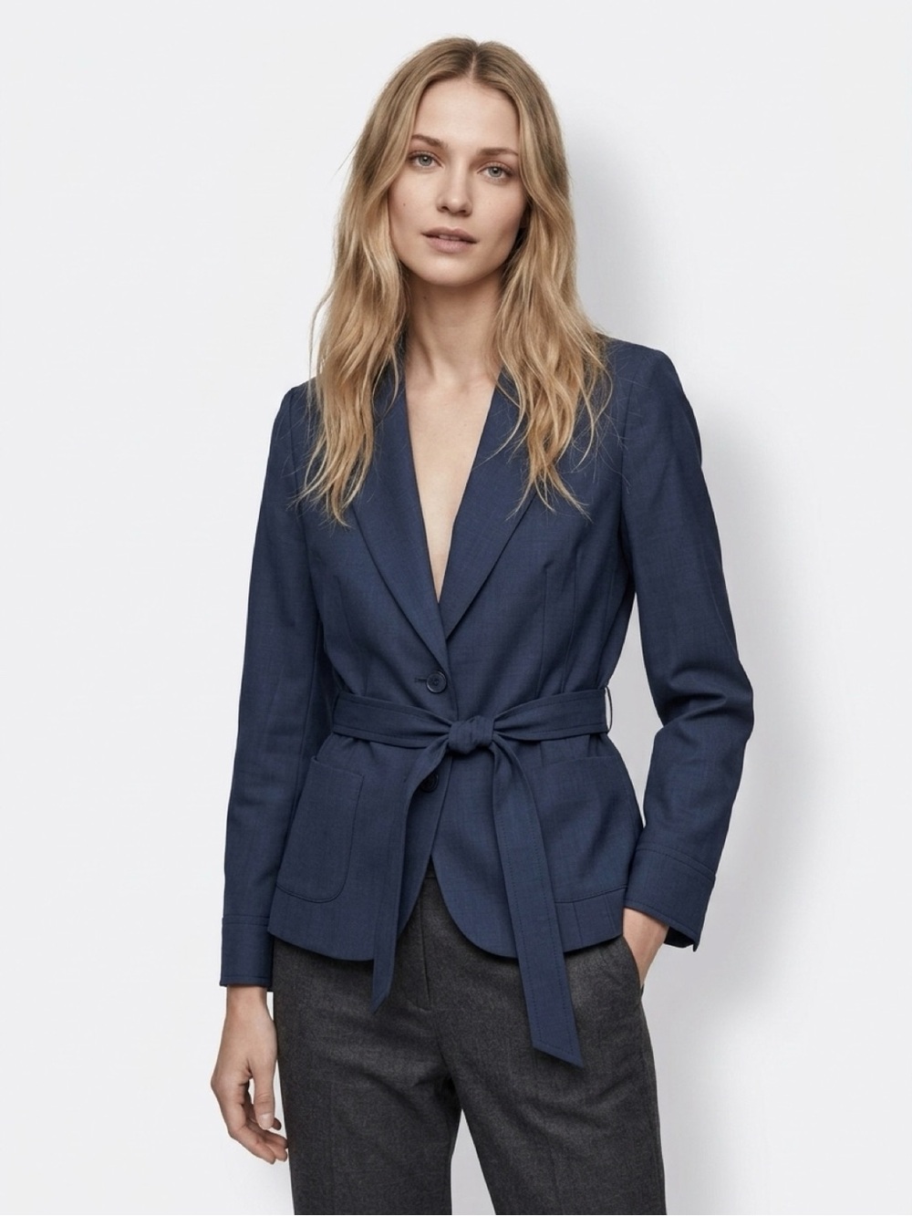 Theory Womens Navy Wool One-Button Blazer Jacket  size 12